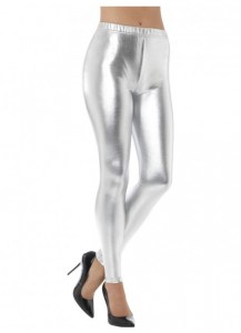 80s Metallic Disco Leggings Silver