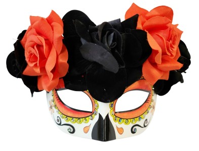Day of the Dead Black Red Flowered Eye Mask v2