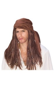 PIRATE BUCCANEER WIG BROWN BANDANA